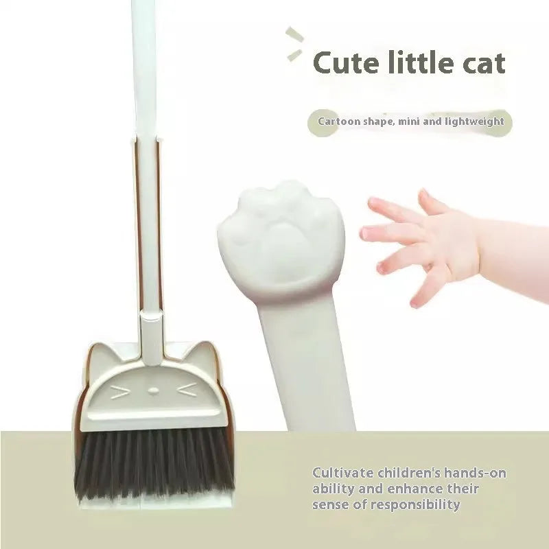 Purple broom and dustpan set with rotating brush head and integrated brush holder
