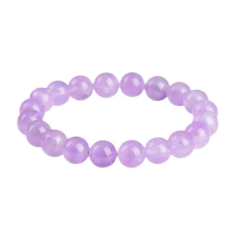 Lavender amethyst crystal bracelet with round beads in water ripple geometric pattern
