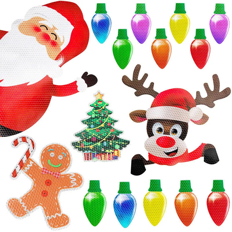 Magnetic reflective Christmas light bulb set with 24 bulbs and 12 wires on a metal surface.