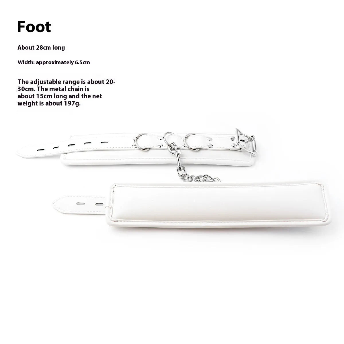 White PU sponge sex toy bondage kit showing handcuffs, foot cuffs, and a neck scarf arranged together.