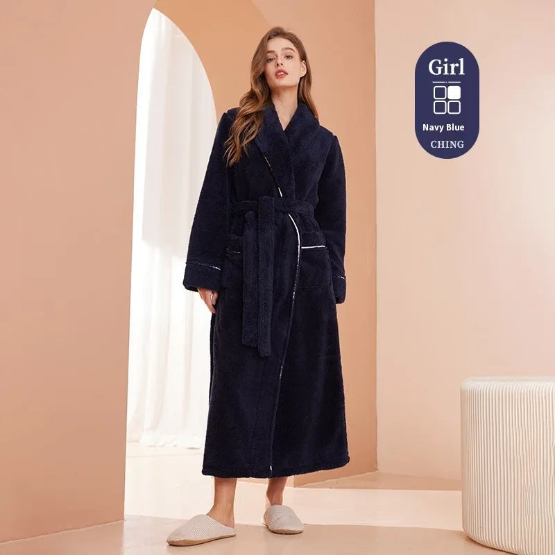 Thickened flannel couple's bathrobe set for winter in multiple colour options