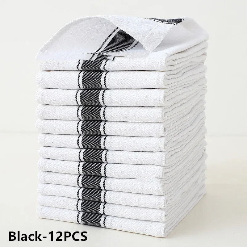 Cotton polyester blended kitchen dish towels with striped pattern in assorted colours