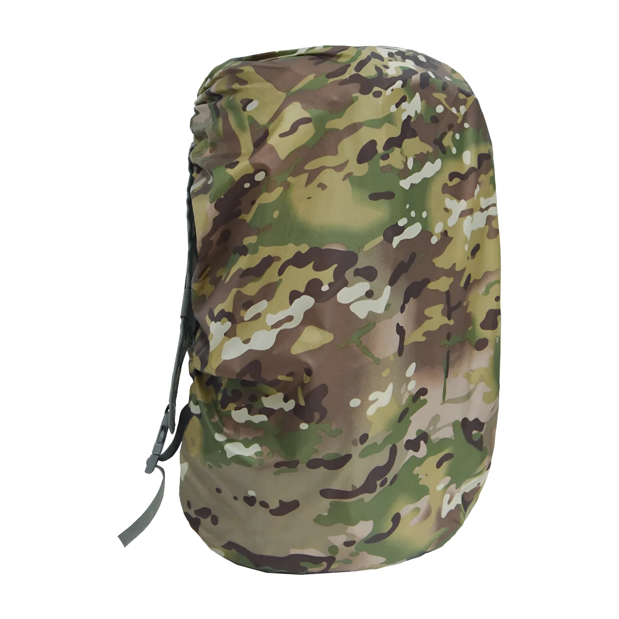 Army green Pu material backpack rain cover shown unfolded, suitable for 80-litre packs.