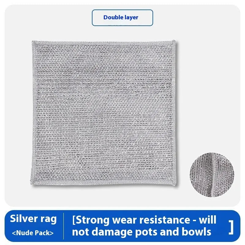 Silver wire microfiber cleaning rag for household pot and bowl washing in 20cm or 25cm square size