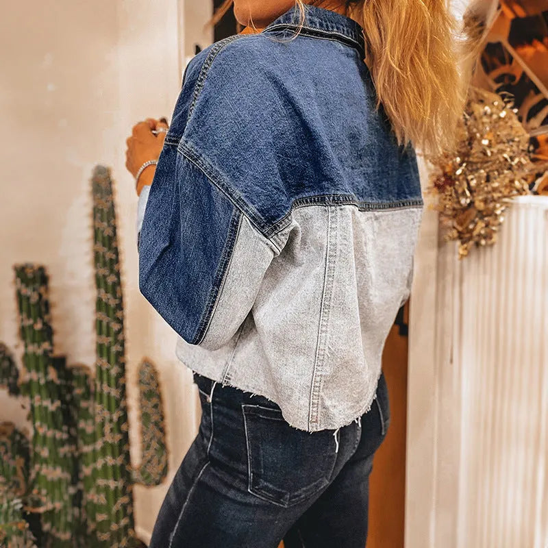 Women's loose fit denim coat with multi-buckle front fastening in colour matching pattern