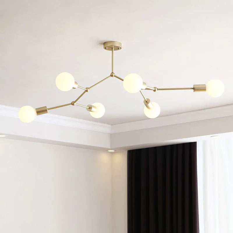Nordic style iron chandelier ceiling lamp with multiple arms in black or white finish.