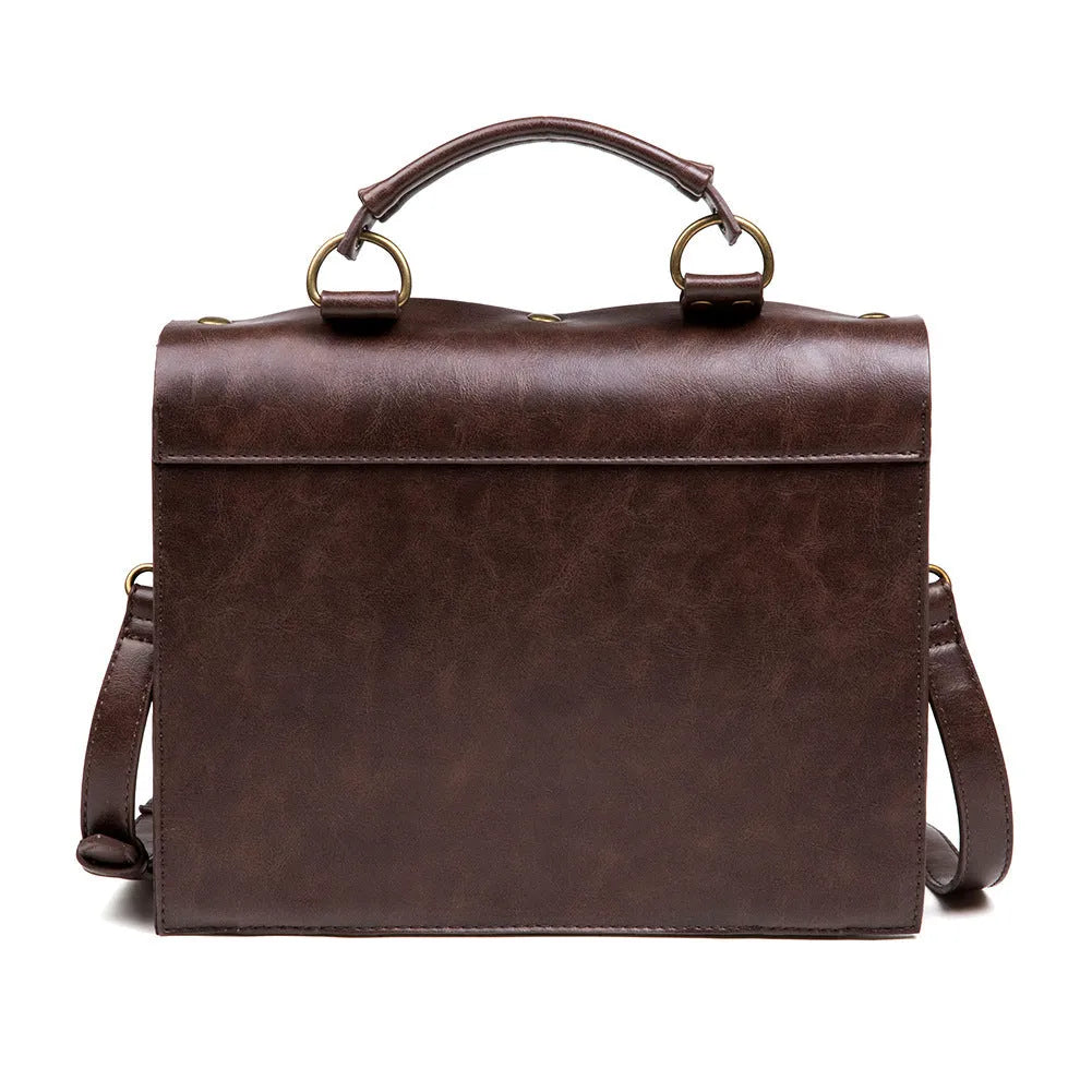Bronze steampunk retro pillow shoulder bag with square shape and metal hardware.