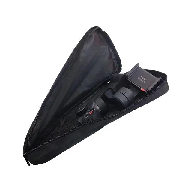 Black cloth storage bag for mobile phone stabilizer accessories and camera equipment organisation