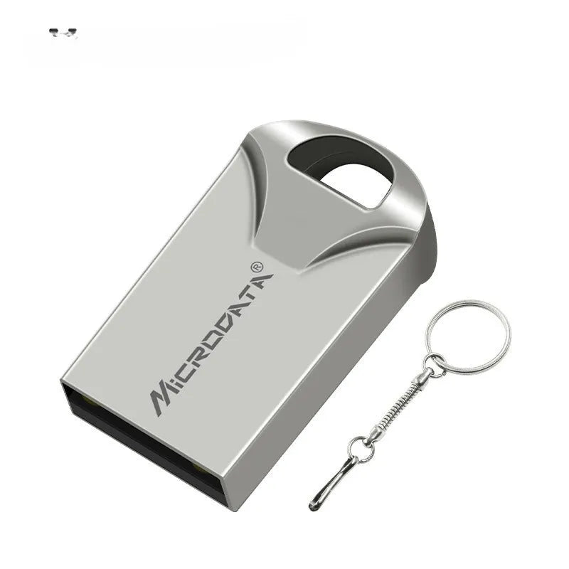 Silver metal car-shaped USB flash drive on a chain, shown alongside black and gold colour variants.