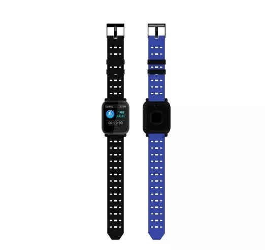 A6 smart bracelet with colour screen and black silicone strap on a wrist.