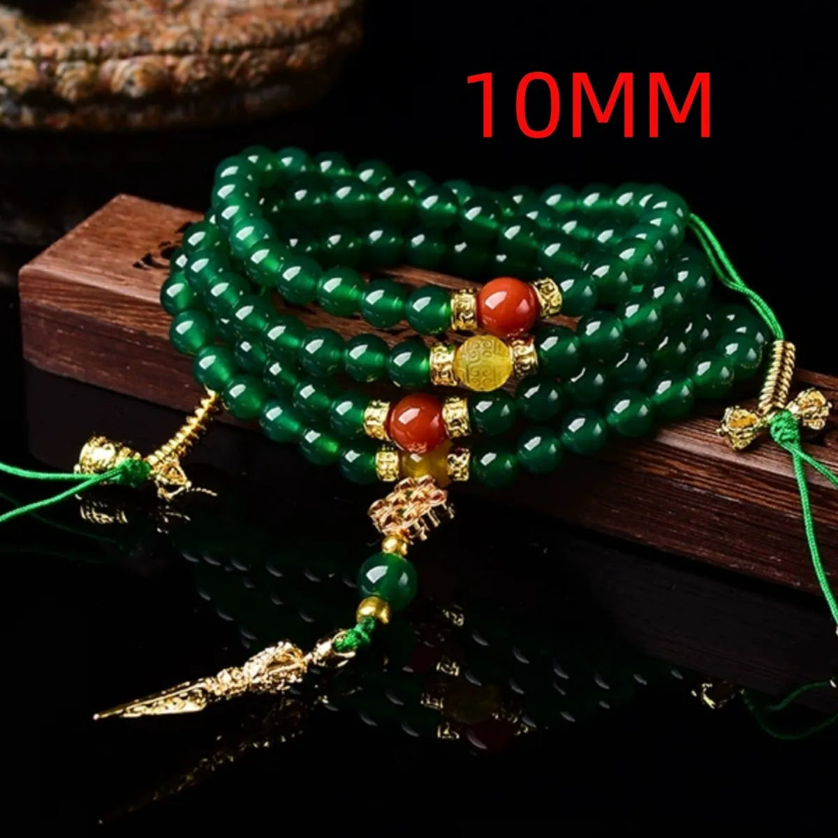 Handmade green agate multi-strand bracelet for men and women on a white background.