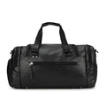 Black travel holdall bag with shoe compartment showing dimensions 52cm × 19cm × 27cm