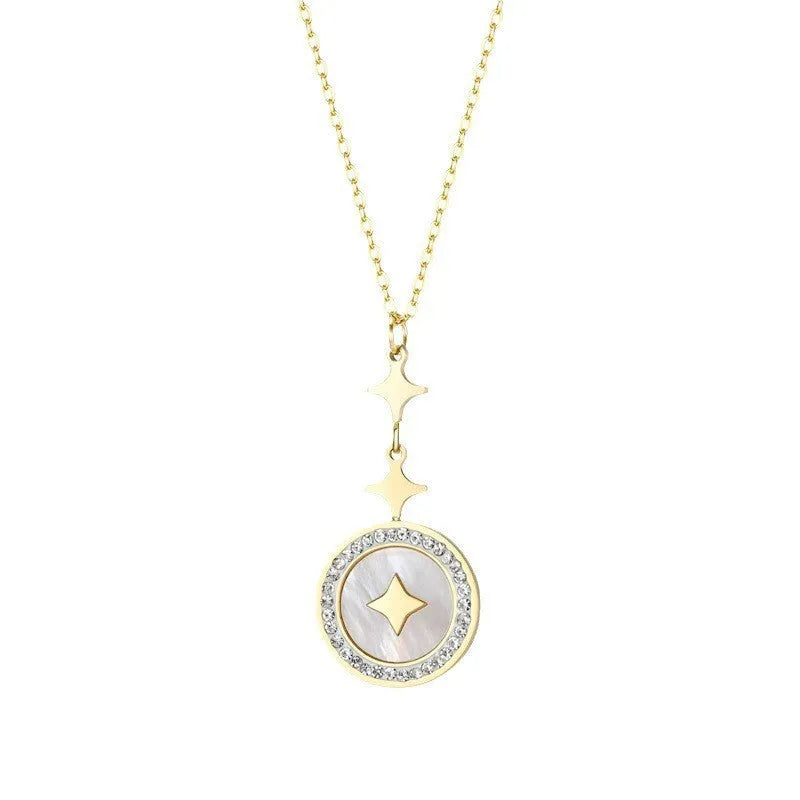 Gold titanium steel hexagonal star necklace for women with O-ring chain and adjustable length
