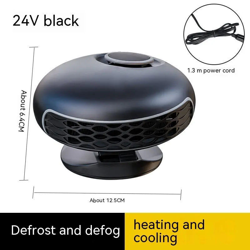 Black car defrost heater unit with cable for 12V 24V vehicle electrical systems