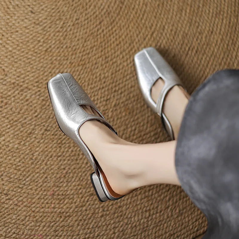 British-style square toe leisure slippers in artificial PU with rubber sole
