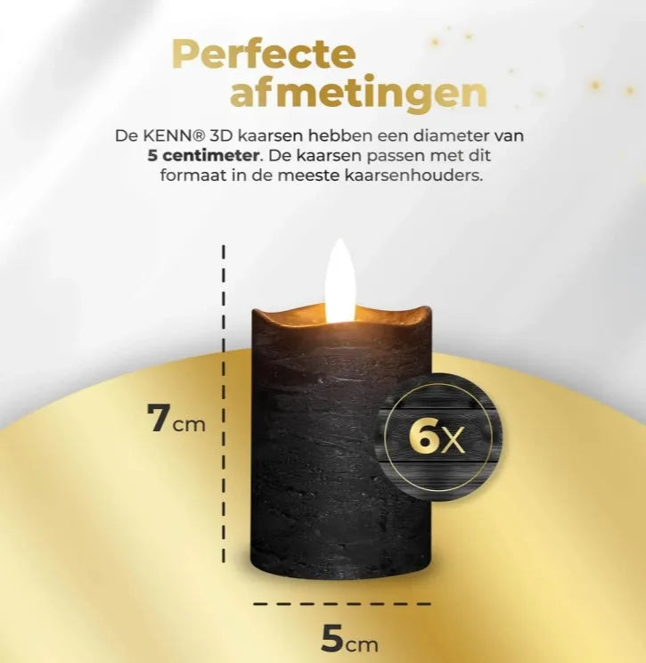 Black S6 LED flameless pillar candle with realistic flickering flame effect, 5cm diameter by 7cm high
