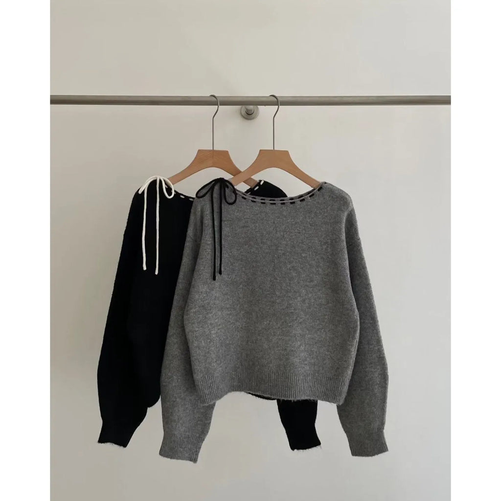 Women's loose grey pullover knitwear top made from regenerated cellulose fibre