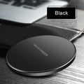 Ultra-thin matte black wireless charging pad with 9V fast charging and 98mm square dimensions