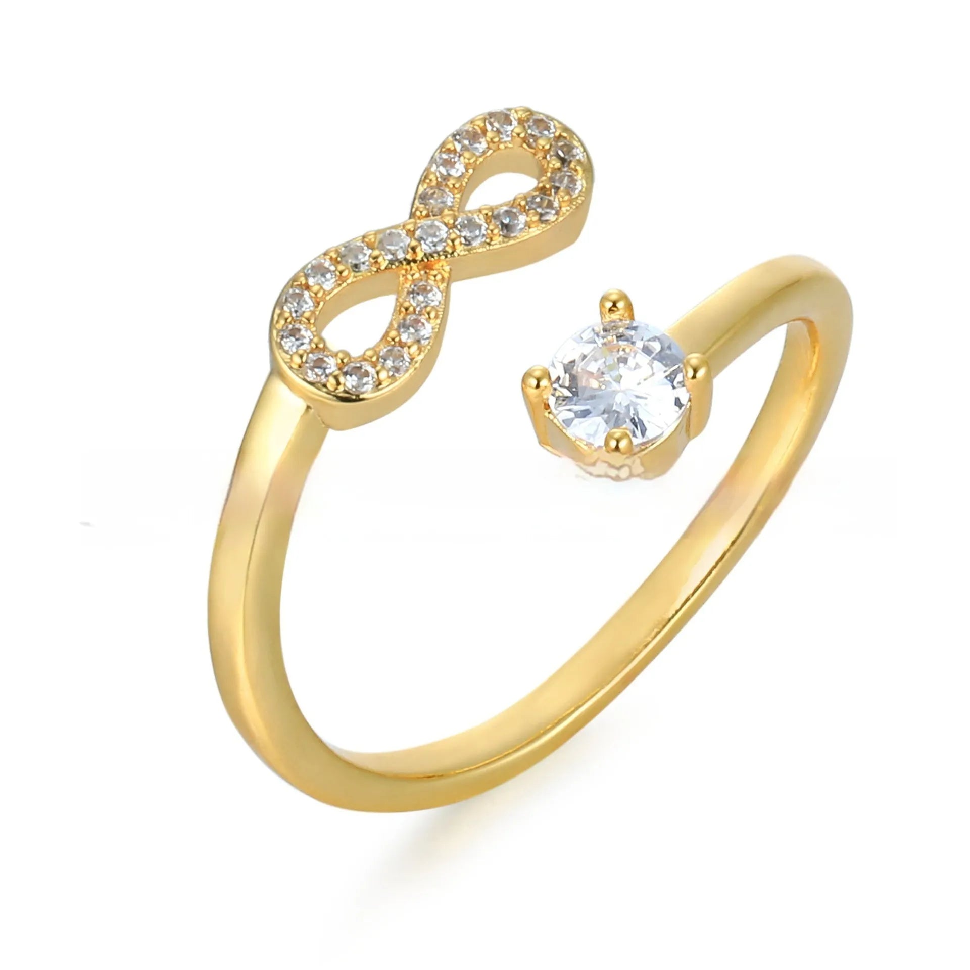 Geometric zircon letter ring showing character options with gold, rose gold and silver colour variations