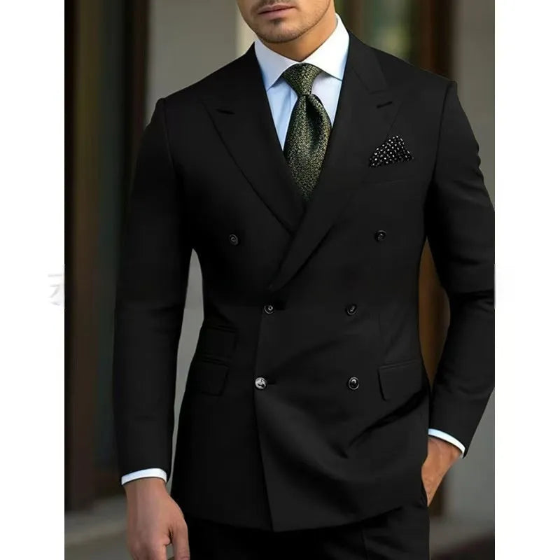 Men's regular fit business suit in navy blue with two-piece construction