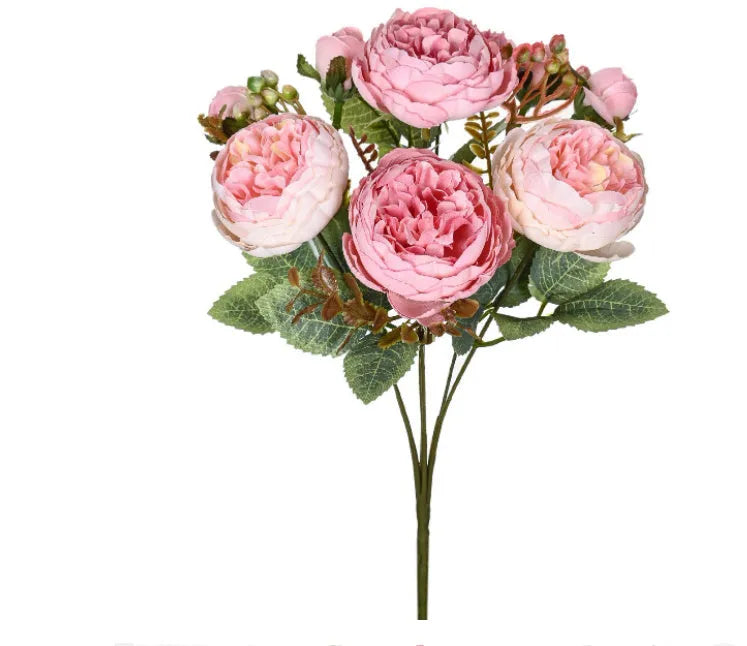 Artificial silk peony flower bouquet in a vase for home or wedding decoration