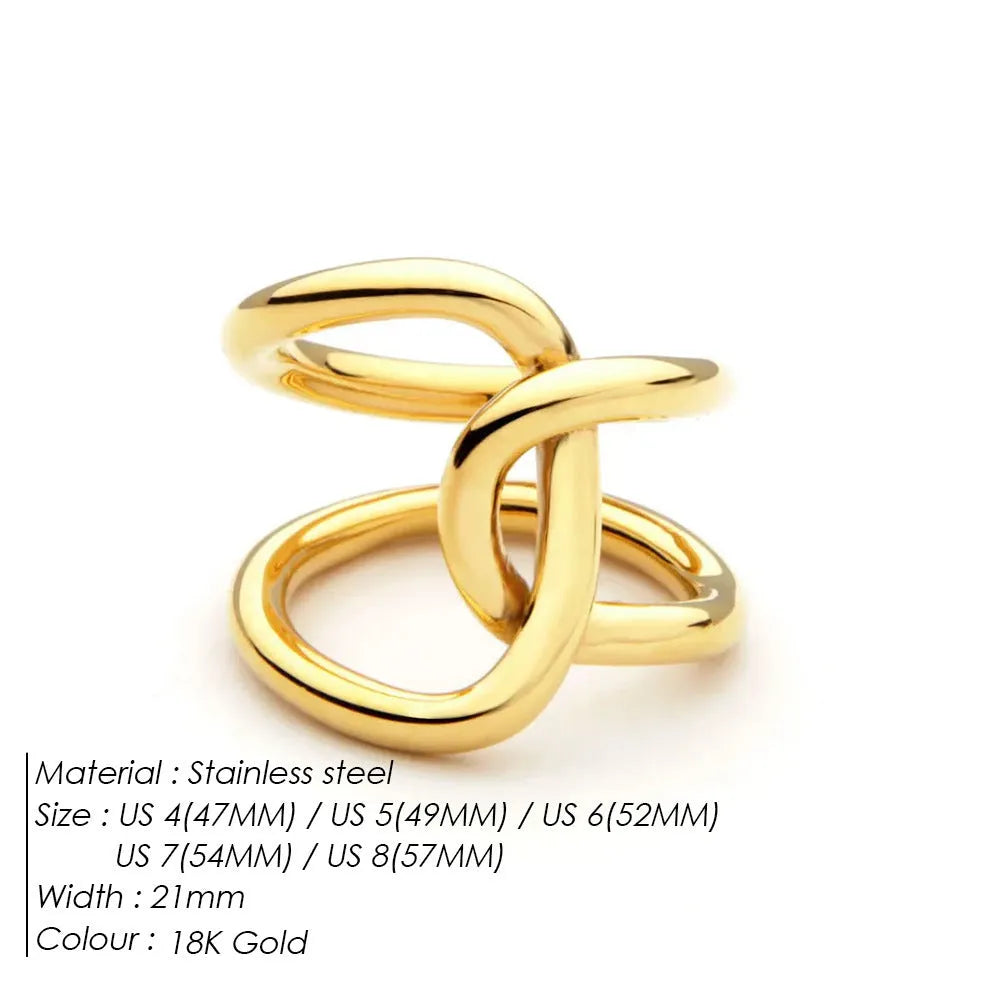Women's stainless steel adjustable knot ring with geometric U-shape and opening design