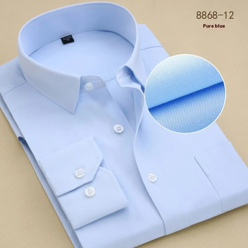 Men's black slim fit cotton business shirt with long sleeves and solid colour design