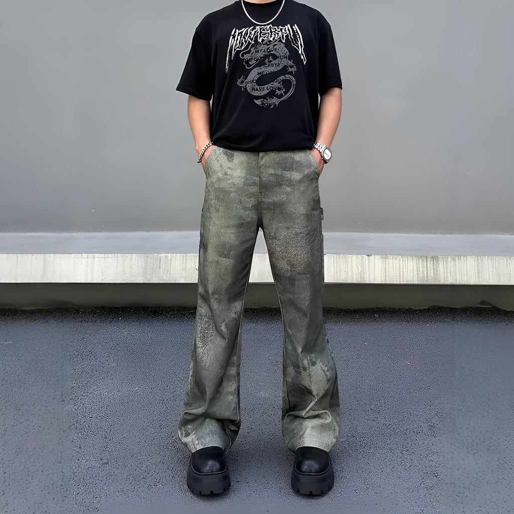 Men's straight leg camouflage jeans in cotton denim with digital pattern