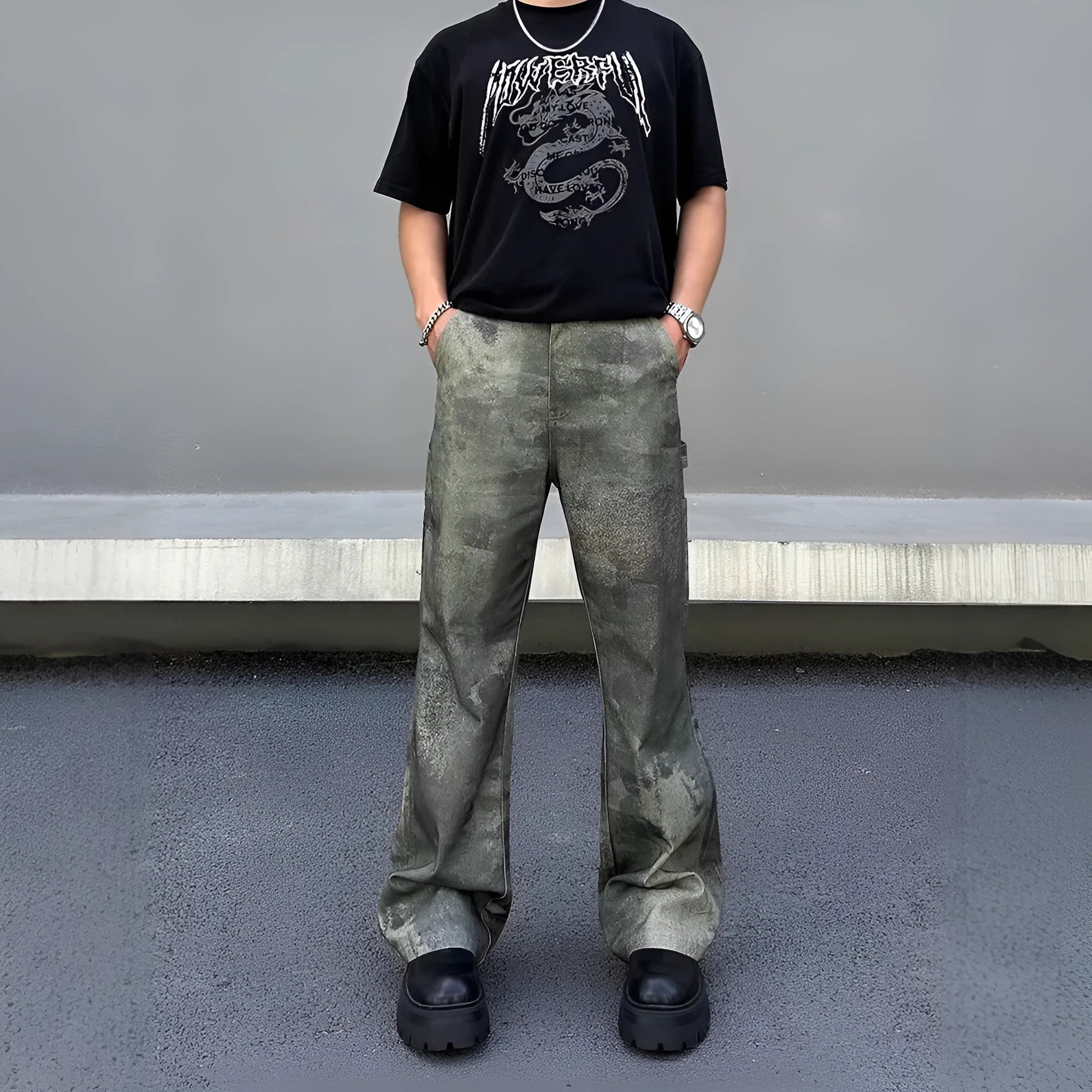 Men's straight leg camouflage jeans in cotton denim with digital pattern