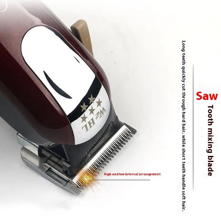 Cordless rechargeable hair clipper with stainless steel cutter head for home use.