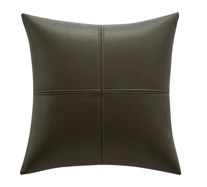 Solid colour soft cowhide leather pillow cover in a Nordic style, shown in beige white.