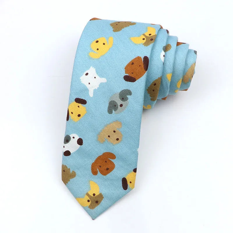 Korean-style narrow men's cotton bow tie with a printed cartoon pattern.