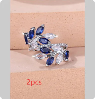 Adjustable horse eye zircon leaf ring in multiple colour options including platinum white and rose gold finishes