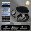 Ear-mounted headphones with digital display screen in black, skin colour, or white options