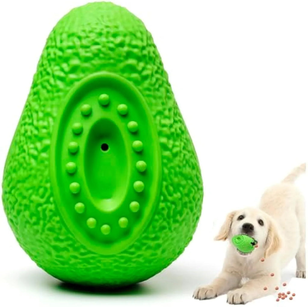 Green natural rubber dog chew toy for aggressive chewers, shaped like an avocado.