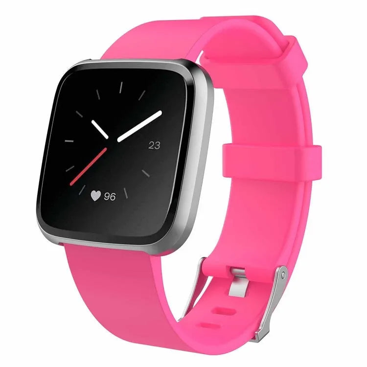 Fitbit Versa Lite TPE replacement watch strap showing colour options and sizing measurements