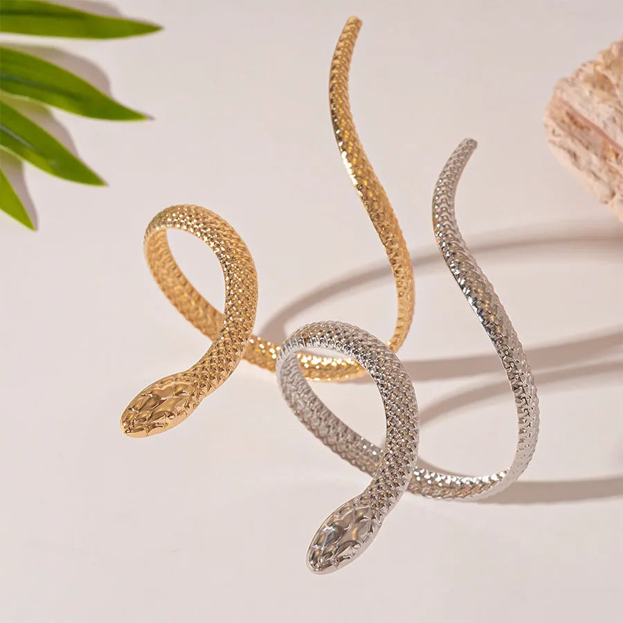 Exaggerated twisted winding simulated snakes opening ring and bracelet 2-piece set