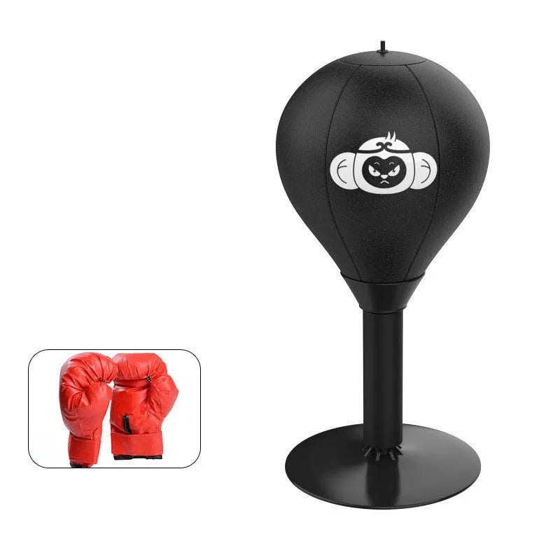 Tabletop boxing speed ball with suction cup base and PU leather ball on a desk