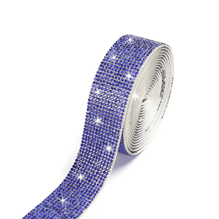 Self-adhesive glass water drill strip in AB colour and white showing electroplated finish