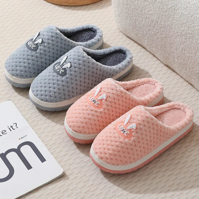 Women's rabbit plaid artificial fur house slippers with a thick rubber sole in five colour options.