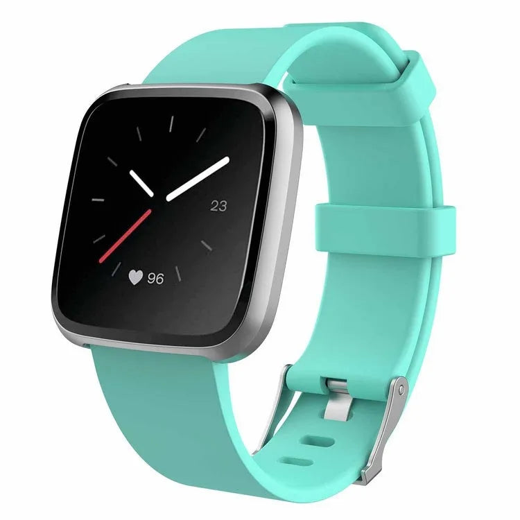 Fitbit Versa Lite TPE replacement watch strap showing colour options and sizing measurements