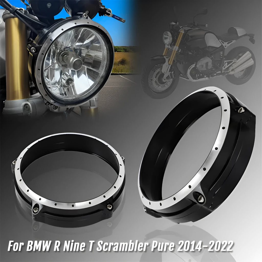 Black CNC aluminium headlight cover for BMW R NineT Scrambler 2014-2017