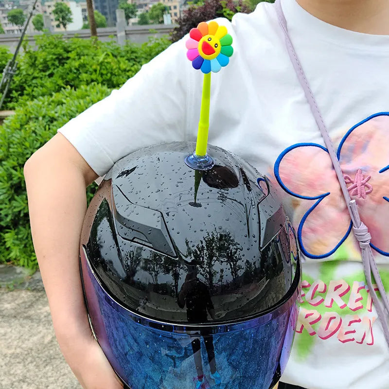 Silicone sunflower helmet decoration with suction cup attachment for motorcycle bicycle helmets