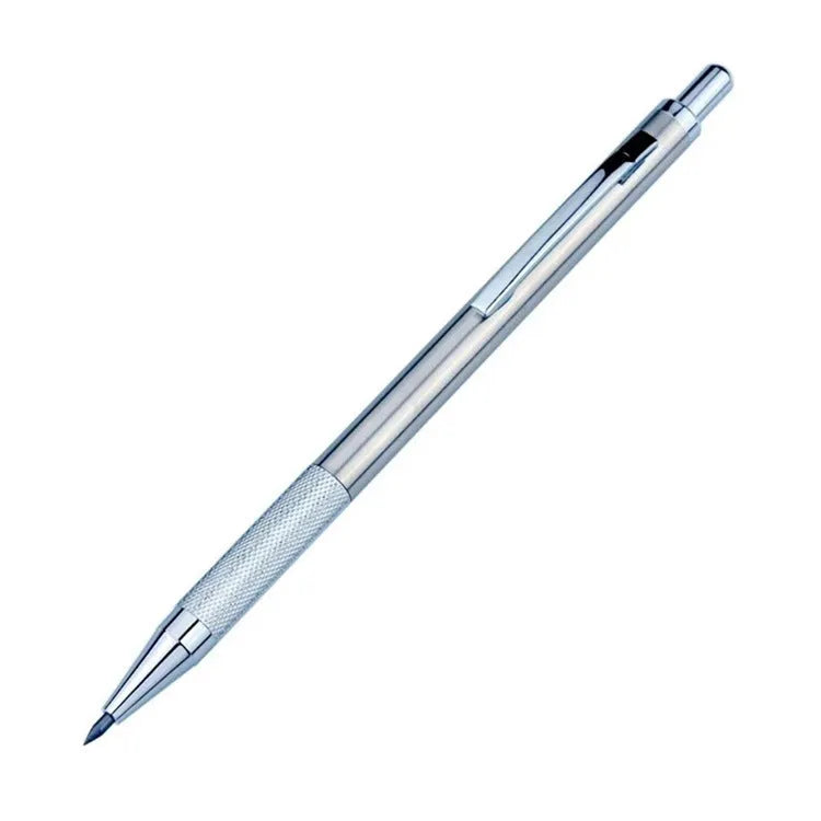 Metal mechanical pencil with automatic feed mechanism and choice of five lead sizes