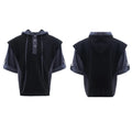 Men's black and grey polyester hooded leisure suit with three-dimensional stitching and short sleeve design