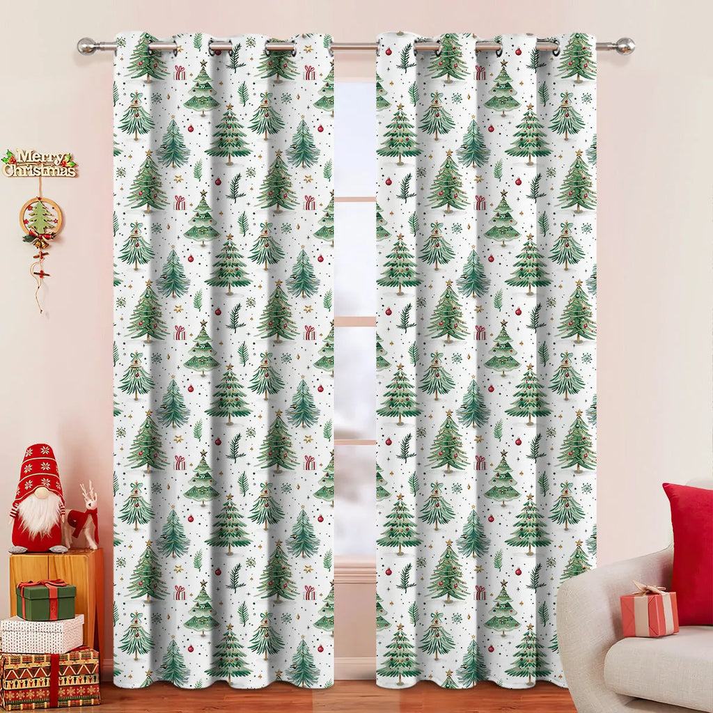 Christmas Forest colour punching shading curtain decoration in polyester fabric