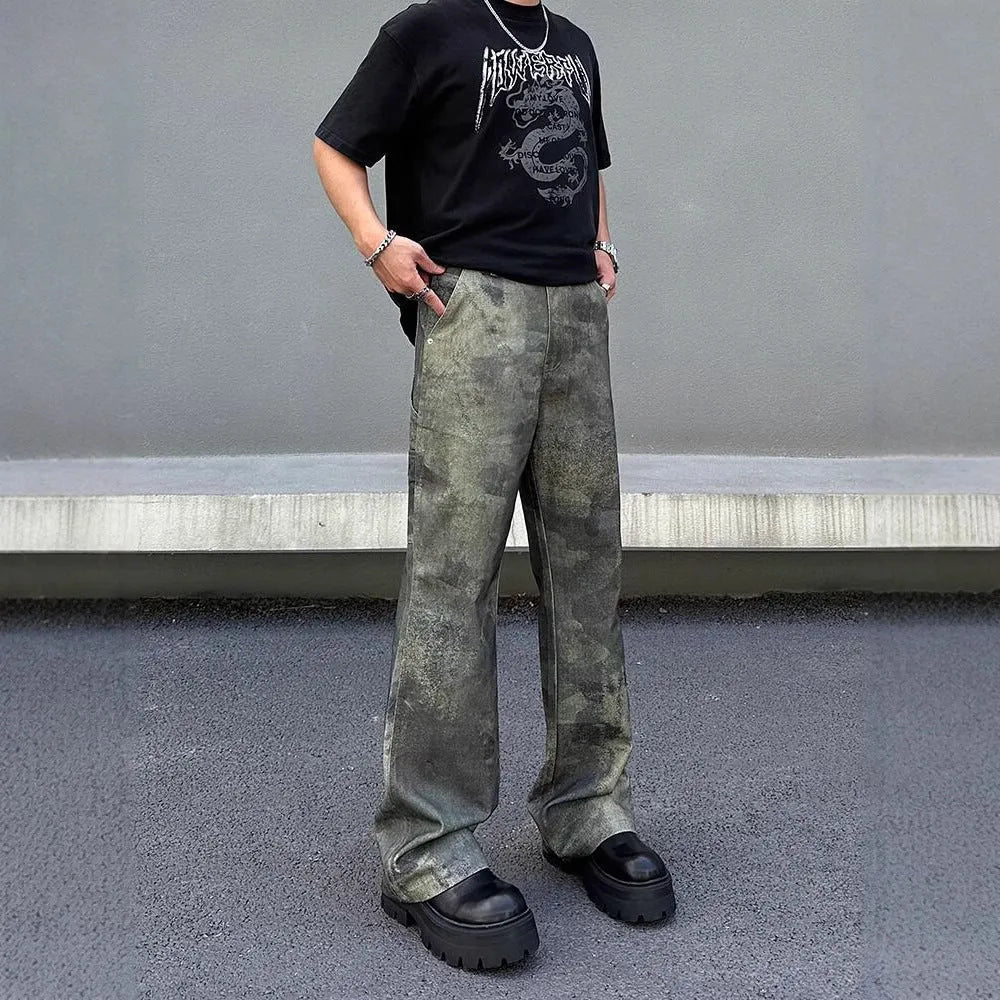 Men's straight leg camouflage jeans in cotton denim with digital pattern