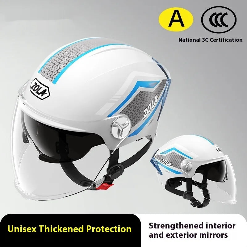 3C certified ABS motorcycle half helmet with a dual mirror sun visor shown in a light brown colour variant.