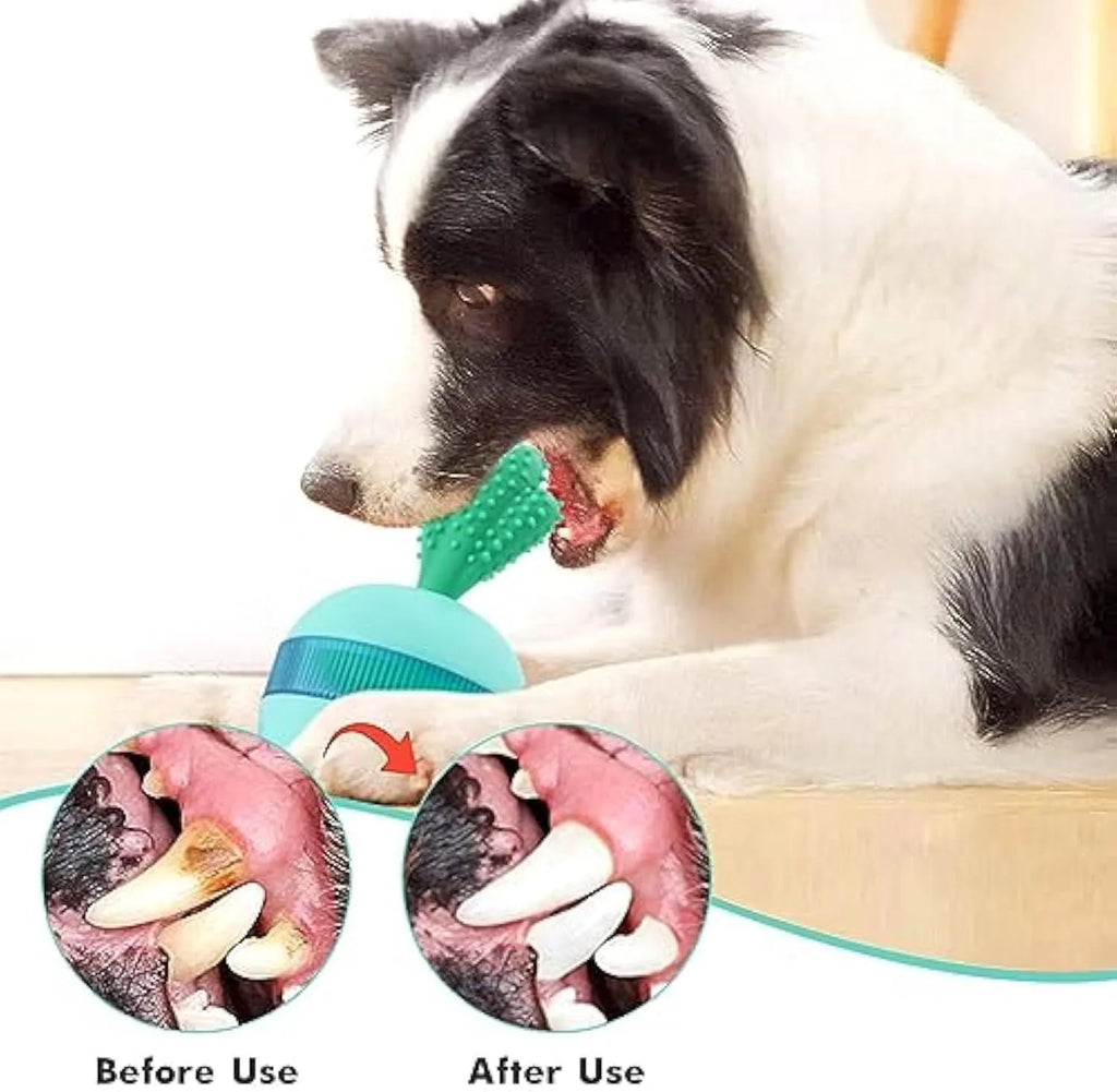 Blue and green durable rubber dog puzzle ball with treat dispensing holes