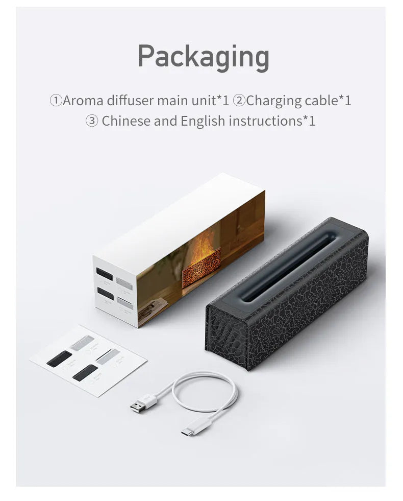 Square lava flame aroma diffuser humidifier with USB cable and lighting effect in black or white